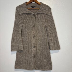 Linda Matthew's New York Large Tan Beige Bell Bottom‎ Sleeves Long Sweater Knit